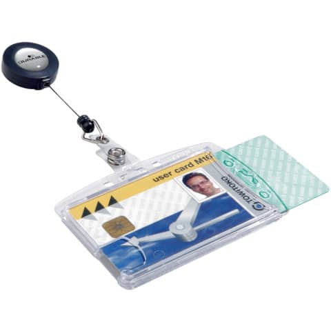 Portabadge Durable chiuso con chiocciola yo-yo per 2 tessere 54x87 mm - conf. 10 pz - 8224-19